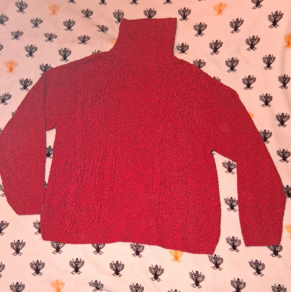 Red Cable Knit Women's Sweater